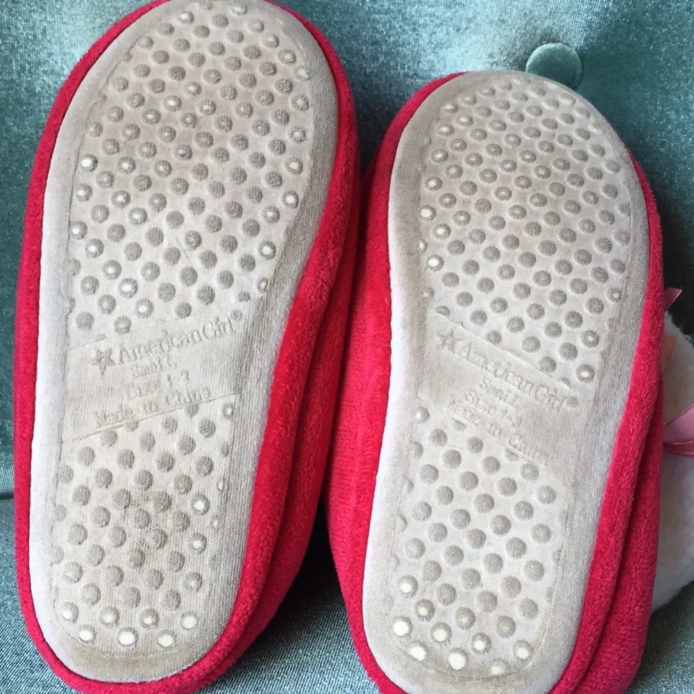 American girl slippers size 1/3 red and white with pink bow holiday